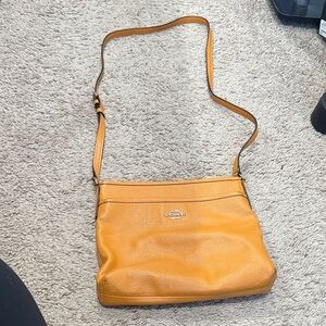 Coach Pebble Leather File Crossbody in Mustard Orange